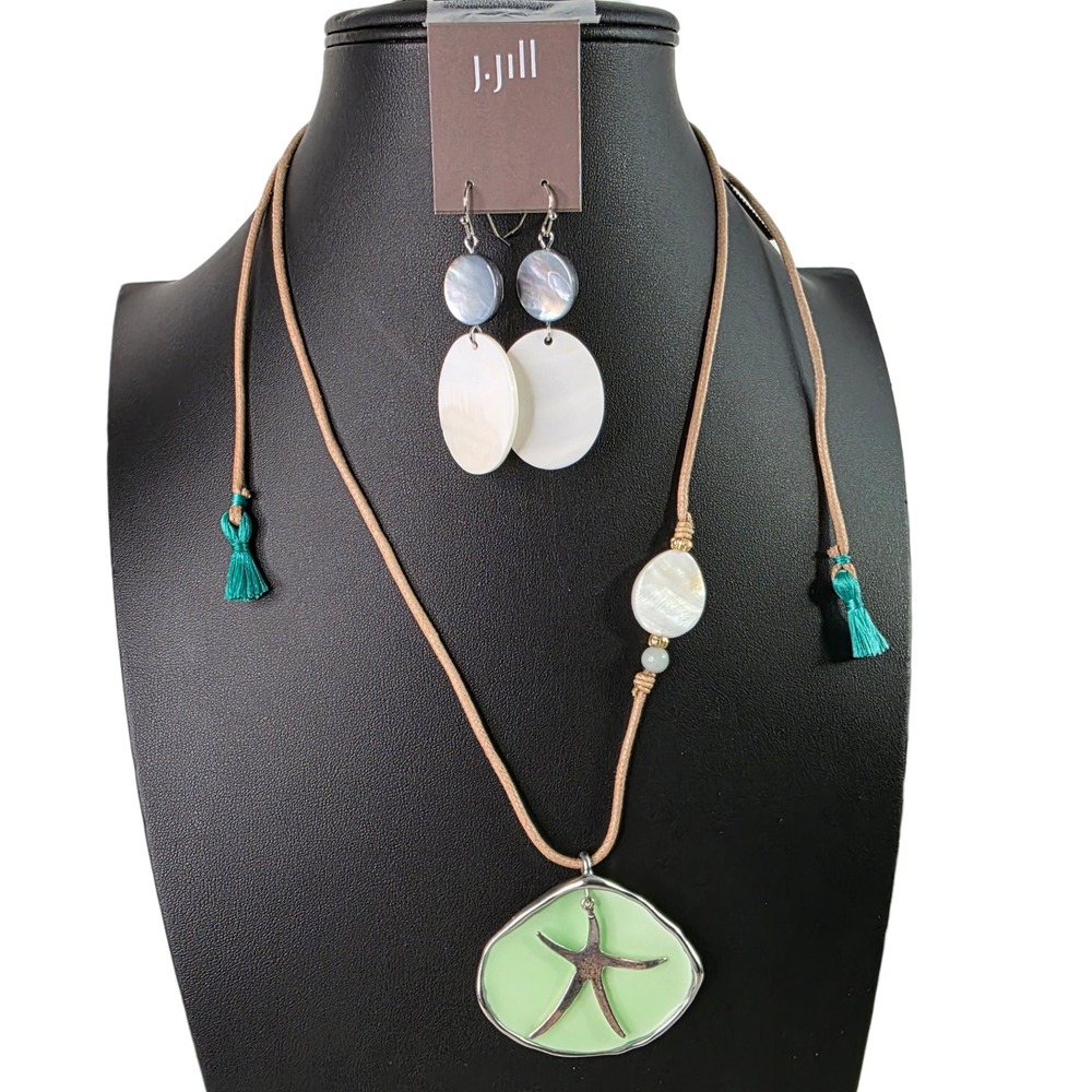 J Jill Coastal Jewelry Set Starfish Pendant Necklace & Shell Earrings Beachcore‎